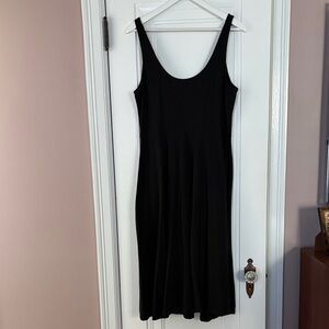 Chic Black Sleeveless Cotton Blend Knit Midi Dress with Full Skirt Size Large